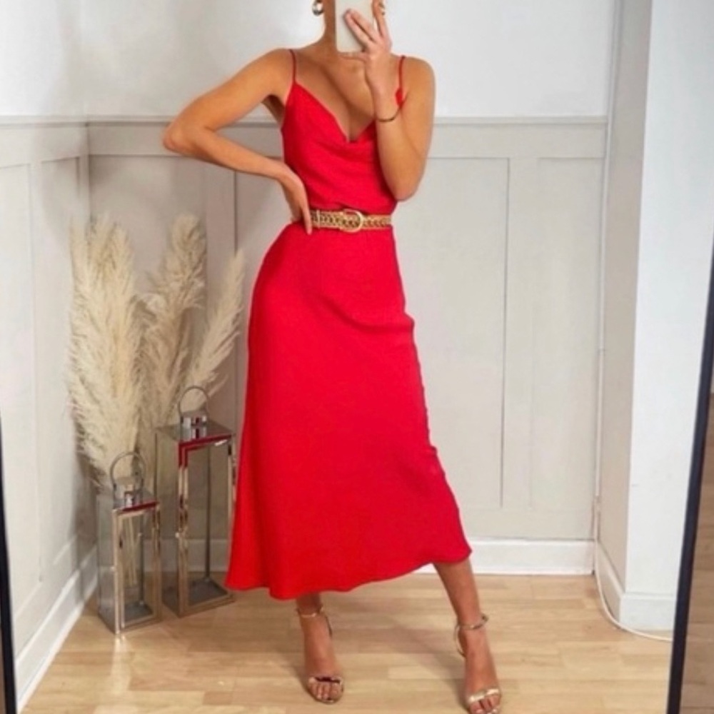Red cowl neck dress - Picture 4 of 6